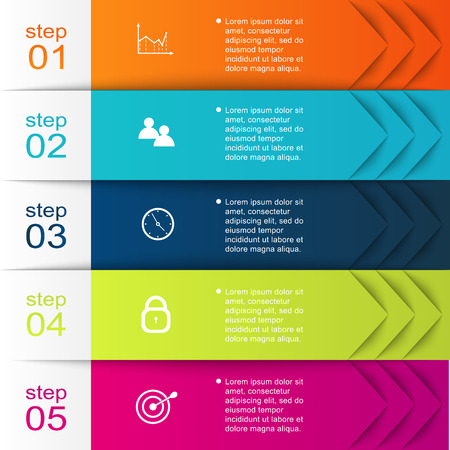 Vector colorful info graphics for your business presentations. Can be used for info graphics, graphic or website layout vector, numbered banners, diagram, horizontal cutout lines, web design.のイラスト素材