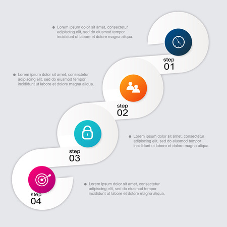 Vector colorful info graphics for your business presentations. Can be used for info graphics, graphic or website layout vector, numbered banners, diagram, horizontal cutout lines, web design.のイラスト素材