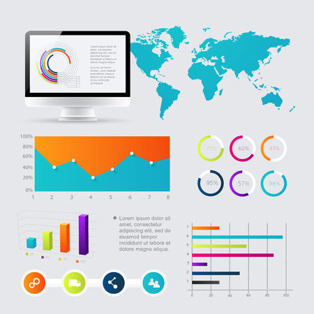Set of infographics elements in modern flat business style. Can be used for info graphics, graphic or website layout vector, numbered banners, diagram, flyer, corporate report, marketing etc, web.のイラスト素材