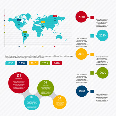 Business data market elements dot bar pie charts diagrams and graphs flat icons set. Can be used for info graphics, graphic or website layout vector, numbered banners, diagram. Vector illustration.のイラスト素材