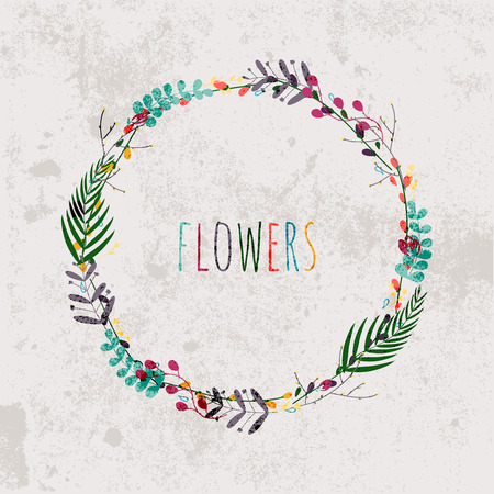 Spring flowers, leaves, dandelion, grass on a vintage background. Design for invitation, wedding or greeting cards.のイラスト素材
