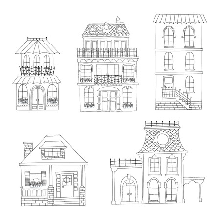Set of hand drawing vintage houses.のイラスト素材