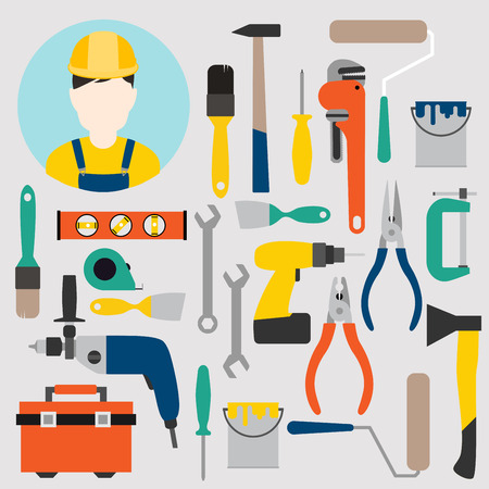 Color tools for repair and home improvement. Vector illustration.のイラスト素材