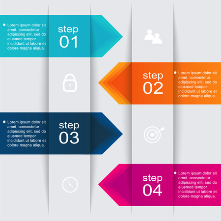 Vector colorful info graphics for your business presentations. Can be used for info graphics, graphic or website layout vector, numbered banners, diagram, horizontal cutout lines, web design.のイラスト素材