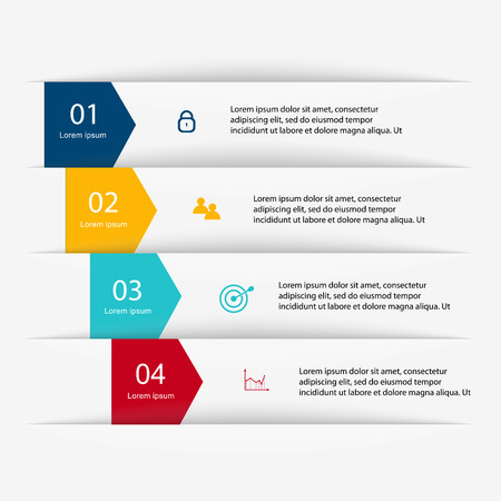 Vector colorful info graphics for your business presentations. Can be used for info graphics, graphic or website layout vector, numbered banners, diagram, horizontal cutout lines, web design.のイラスト素材