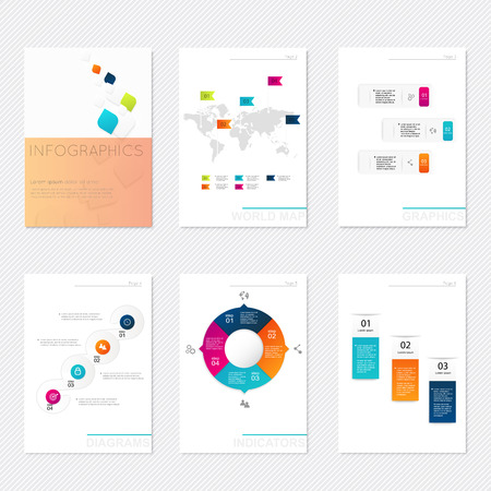 Set of infographics elements in modern flat business style. Can be used for info graphics, graphic or website layout vector, numbered banners, diagram, flyer, corporate report, marketing etc, web.のイラスト素材