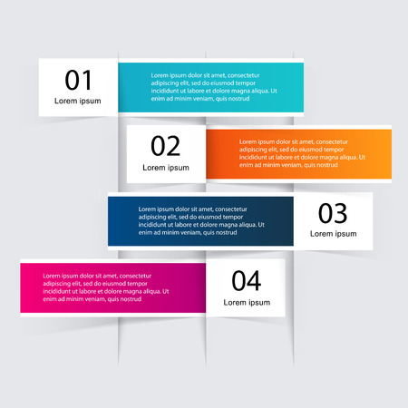 Vector colorful info graphics for your business presentations. Can be used for info graphics, graphic or website layout vector, numbered banners, diagram, horizontal cutout lines, web design.のイラスト素材
