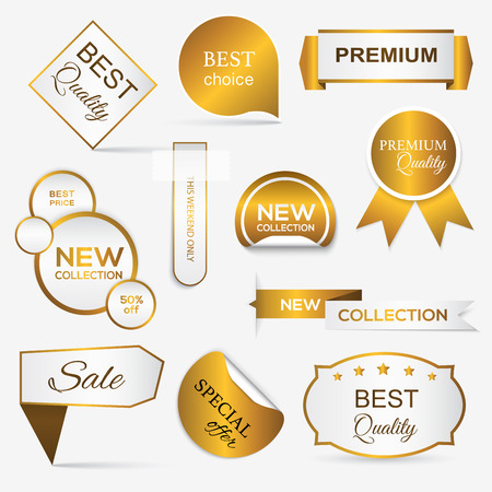 Collection of golden premium promo seals/stickers. isolated vector illustrationのイラスト素材