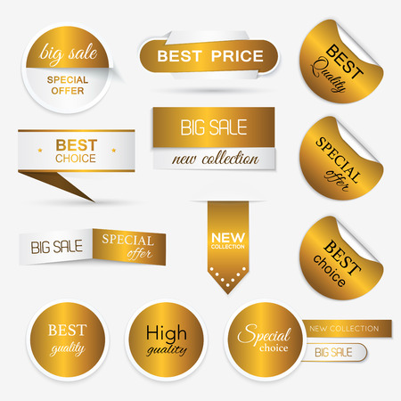 Collection of golden premium promo seals/stickers. isolated vector illustrationのイラスト素材