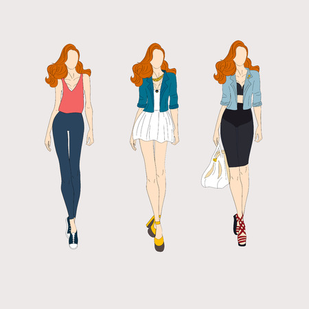 Hand drawn fashion models.のイラスト素材