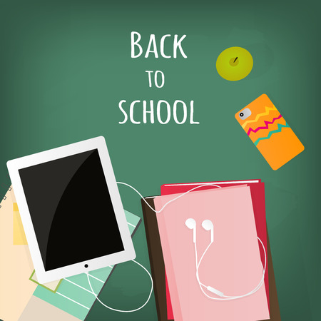 Back to school supplies. Books and blackboard.のイラスト素材