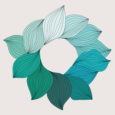 Green leaves fresh spring wreath background, vector. のイラスト素材