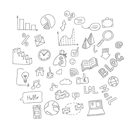 Vector set of hand drawn social doodlesのイラスト素材