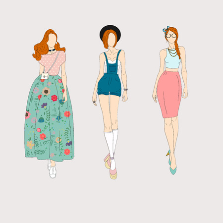 Hand drawn fashion models.のイラスト素材