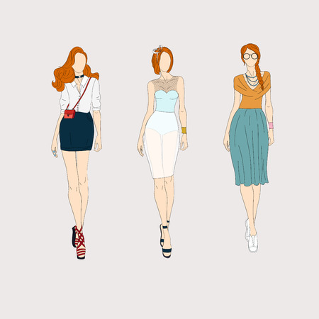 Hand drawn fashion models.のイラスト素材