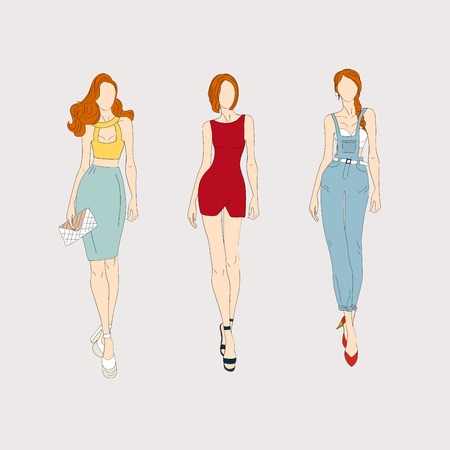 Hand drawn fashion models.のイラスト素材
