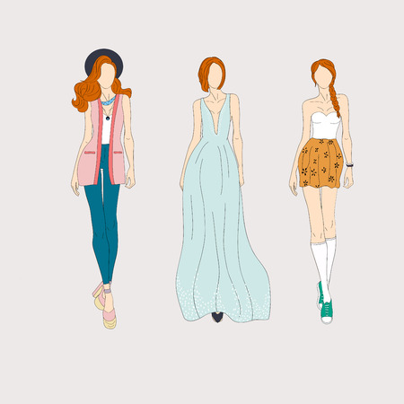 Hand drawn fashion models.のイラスト素材