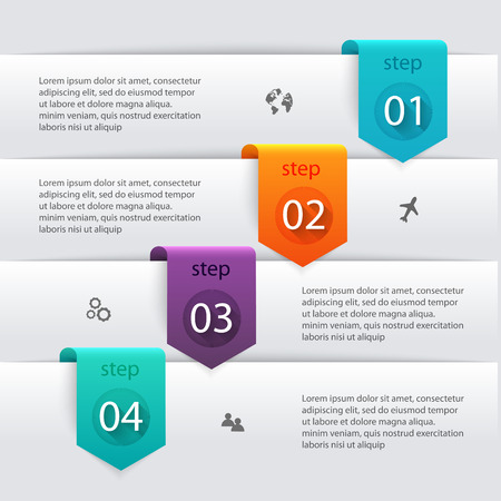 Vector colorful info graphics for your business presentations. Can be used for info graphics, graphic or website layout vector, numbered banners, diagram, horizontal cutout lines, web design.のイラスト素材