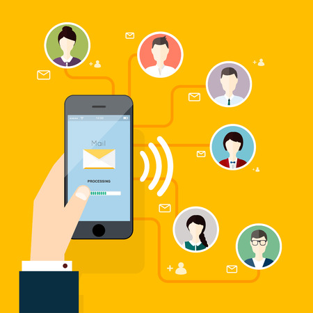 Marceting concept of running email campaign, email advertising, direct digital marketing. Flat design style modern vector illustration concept.のイラスト素材