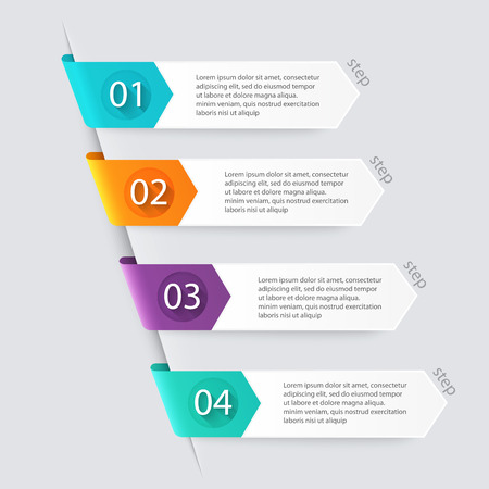 Vector colorful info graphics for your business presentations. Can be used for info graphics, graphic or website layout vector, numbered banners, diagram, horizontal cutout lines, web design.のイラスト素材