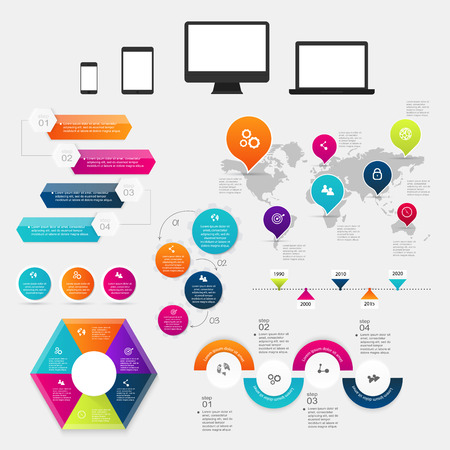 Set of vector infographics design template for your business presentations.Can be used for info graphics, graphic or website layout vector, numbered banners, diagram, horizontal cutout lines, web design.のイラスト素材