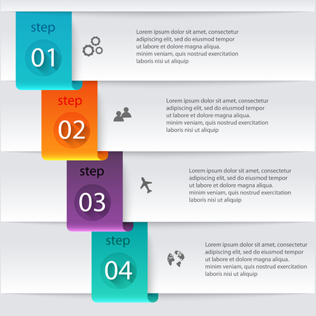 Vector colorful info graphics for your business presentations. Can be used for info graphics, graphic or website layout vector, numbered banners, diagram, horizontal cutout lines, web design.のイラスト素材