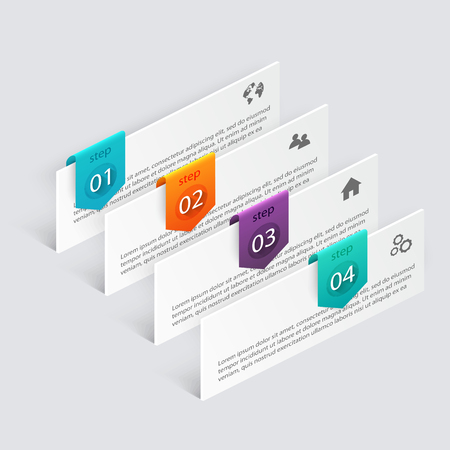Vector colorful info graphics for your business presentations. Can be used for info graphics, graphic or website layout vector, numbered banners, diagram, horizontal cutout lines, web design.のイラスト素材