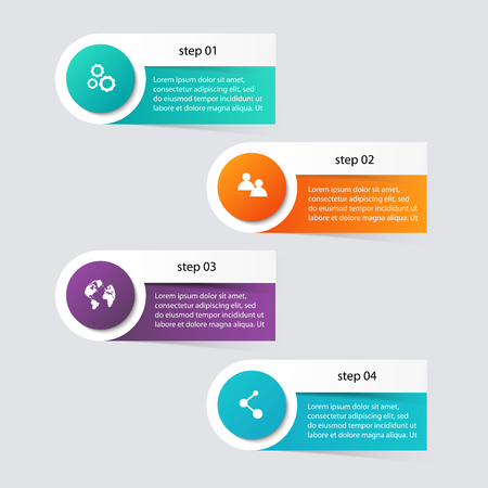 Vector colorful info graphics for your business presentations. Can be used for info graphics, graphic or website layout vector, numbered banners, diagram, horizontal cutout lines, web design.のイラスト素材