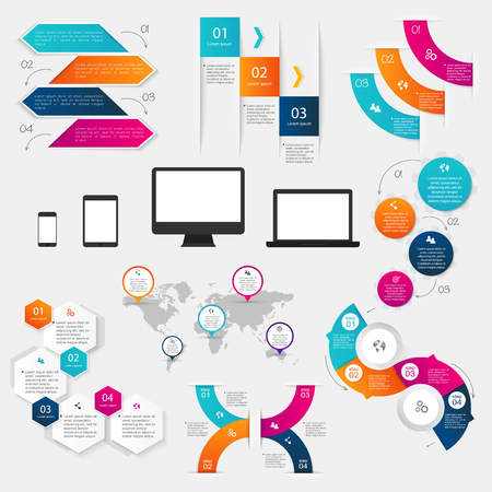 Set of vector infographics design template for your business presentations.Can be used for info graphics, graphic or website layout vector, numbered banners, diagram, horizontal cutout lines, web design.のイラスト素材