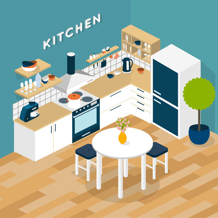 Vector isometric kitchen interior - 3D illustrationのイラスト素材