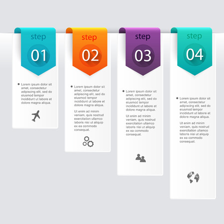 Vector colorful info graphics for your business presentations. Can be used for info graphics, graphic or website layout vector, numbered banners, diagram, horizontal cutout lines, web design.のイラスト素材