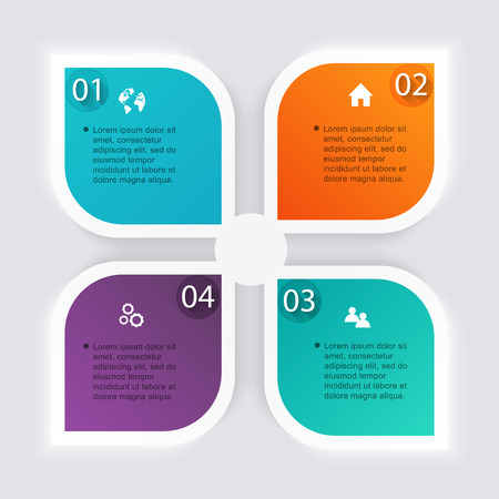 Vector colorful info graphics for your business presentations. Can be used for info graphics, graphic or website layout vector, numbered banners, diagram, horizontal cutout lines, web design.のイラスト素材