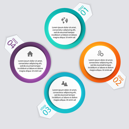 Vector colorful info graphics for your business presentations. Can be used for info graphics, graphic or website layout vector, numbered banners, diagram, horizontal cutout lines, web design.のイラスト素材