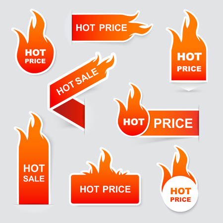 Collection of hot sale and hot price promo seals/stickers.Isolated vector illustration