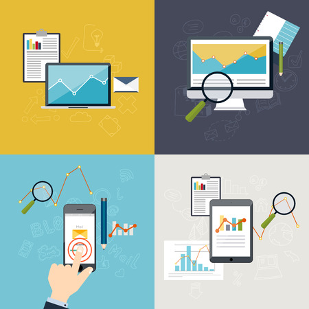 Set of web analytics information and development website statistic. Flat icons. Vector illustration.のイラスト素材