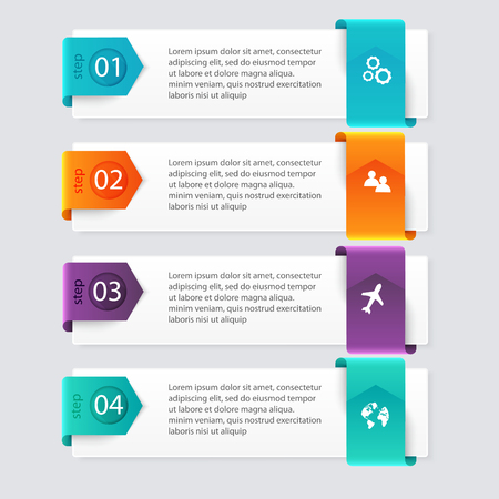 Vector colorful info graphics for your business presentations. Can be used for info graphics, graphic or website layout vector, numbered banners, diagram, horizontal cutout lines, web design.のイラスト素材