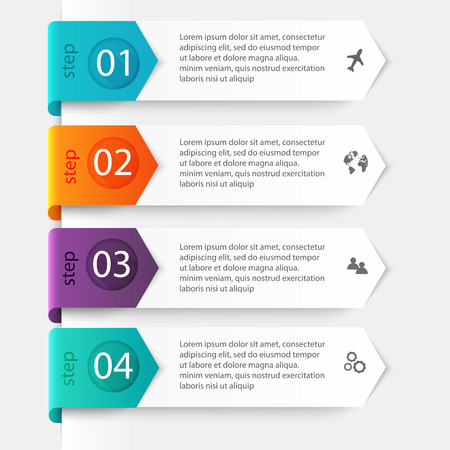 Vector colorful info graphics for your business presentations. Can be used for info graphics, graphic or website layout vector, numbered banners, diagram, horizontal cutout lines, web design.のイラスト素材