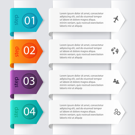 Vector colorful info graphics for your business presentations. Can be used for info graphics, graphic or website layout vector, numbered banners, diagram, horizontal cutout lines, web design.のイラスト素材