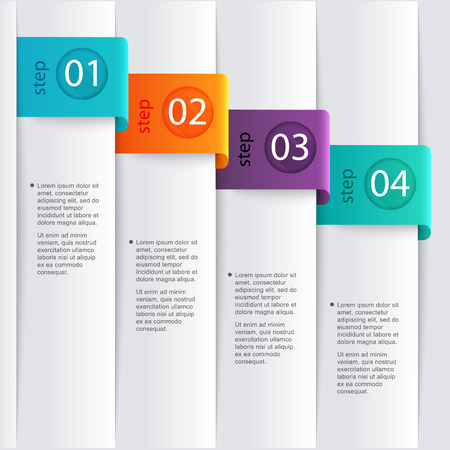 Vector colorful info graphics for your business presentations. Can be used for info graphics, graphic or website layout vector, numbered banners, diagram, horizontal cutout lines, web design.のイラスト素材