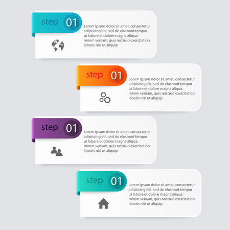 Vector colorful info graphics for your business presentations. Can be used for info graphics, graphic or website layout vector, numbered banners, diagram, horizontal cutout lines, web design.のイラスト素材
