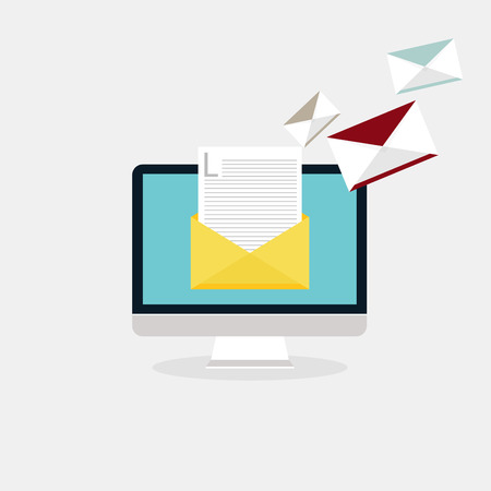 Sending emails and receiving mail. Email advertising, direct digital marketing. Flat design style modern vector illustration concept.のイラスト素材