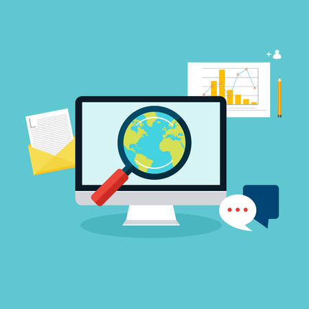 Social media flat modern design concept local store marketing vector. Flat web illustration infographics collection.のイラスト素材
