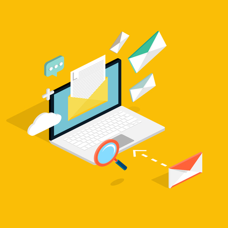 E-mail marketing concepts. Mobile marketing, email advertising, building audience, direct digital marketing. 3d isometric design style modern vector illustration concept.のイラスト素材