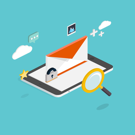 E-mail marketing concepts. Mobile marketing, email advertising, building audience, direct digital marketing. 3d isometric design style modern vector illustration concept.のイラスト素材