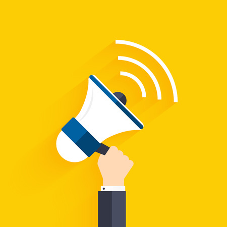 People holding a megaphone. Business flat vector illustration.のイラスト素材