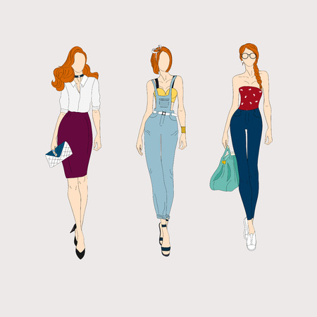 Hand drawn fashion models.のイラスト素材