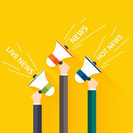 People holding a megaphone with a message. Business flat vector illustration.のイラスト素材