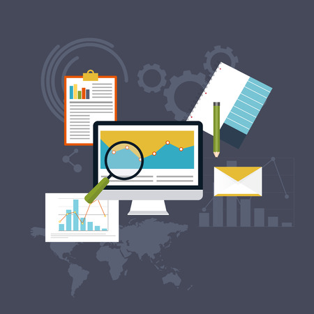 Set of web analytics information and development website statistic. Flat icons. Vector illustration.のイラスト素材