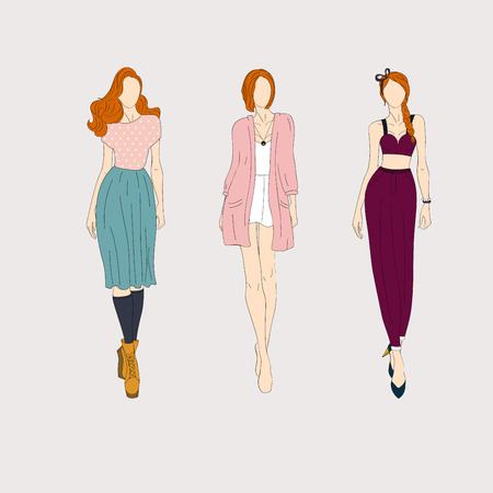 Hand drawn fashion models.のイラスト素材