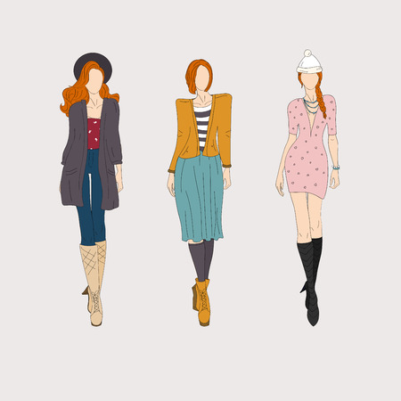 Hand drawn fashion models. Vector illustration.のイラスト素材